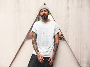 
                  
                    Load image into Gallery viewer, BORN &amp;amp; MADE. SFO. T-SHIRT: WHITE/WHITE.
                  
                