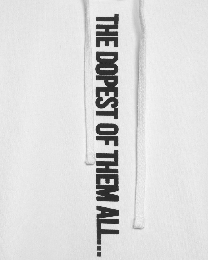 
                  
                    Load image into Gallery viewer, WHITE VERTICAL 3D PUFF HOODIE: THE DOPEST.
                  
                
