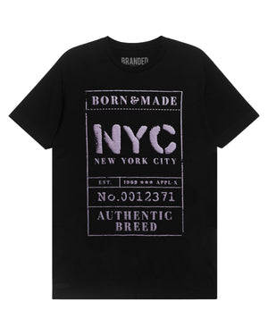 
                  
                    Load image into Gallery viewer, BORN &amp;amp; MADE. NYC. T-SHIRT: BLACK/PURPLE
                  
                