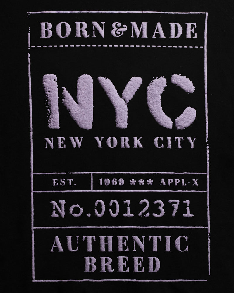 
                  
                    Load image into Gallery viewer, BORN &amp;amp; MADE. NYC. T-SHIRT: BLACK/PURPLE
                  
                