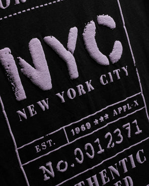 
                  
                    Load image into Gallery viewer, BORN &amp;amp; MADE. NYC. T-SHIRT: BLACK/PURPLE
                  
                