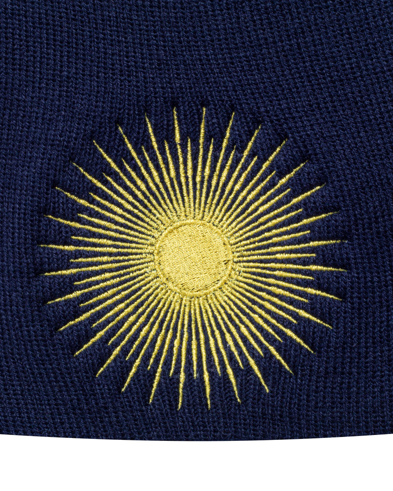
                  
                    Load image into Gallery viewer, GOLD SUPERNOVA. BLUE SKULL BEANIE
                  
                