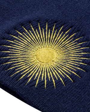 
                  
                    Load image into Gallery viewer, GOLD SUPERNOVA. BLUE SKULL BEANIE
                  
                