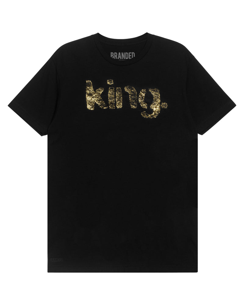 GOLD ONE WORD. T-SHIRT: KING.