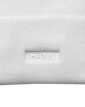 
                  
                    Load image into Gallery viewer, WHITE B. LOGO CUFF BEANIE.
                  
                