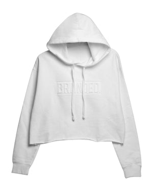 
                  
                    Load image into Gallery viewer, BRANDED. CROPPED HOODIE: WHITE
                  
                