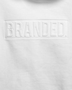 
                  
                    Load image into Gallery viewer, BRANDED. CROPPED HOODIE: WHITE
                  
                