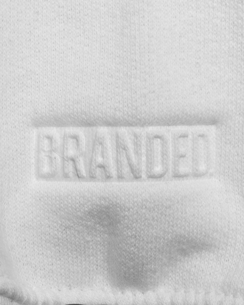 
                  
                    Load image into Gallery viewer, BRANDED. CROPPED HOODIE: WHITE
                  
                