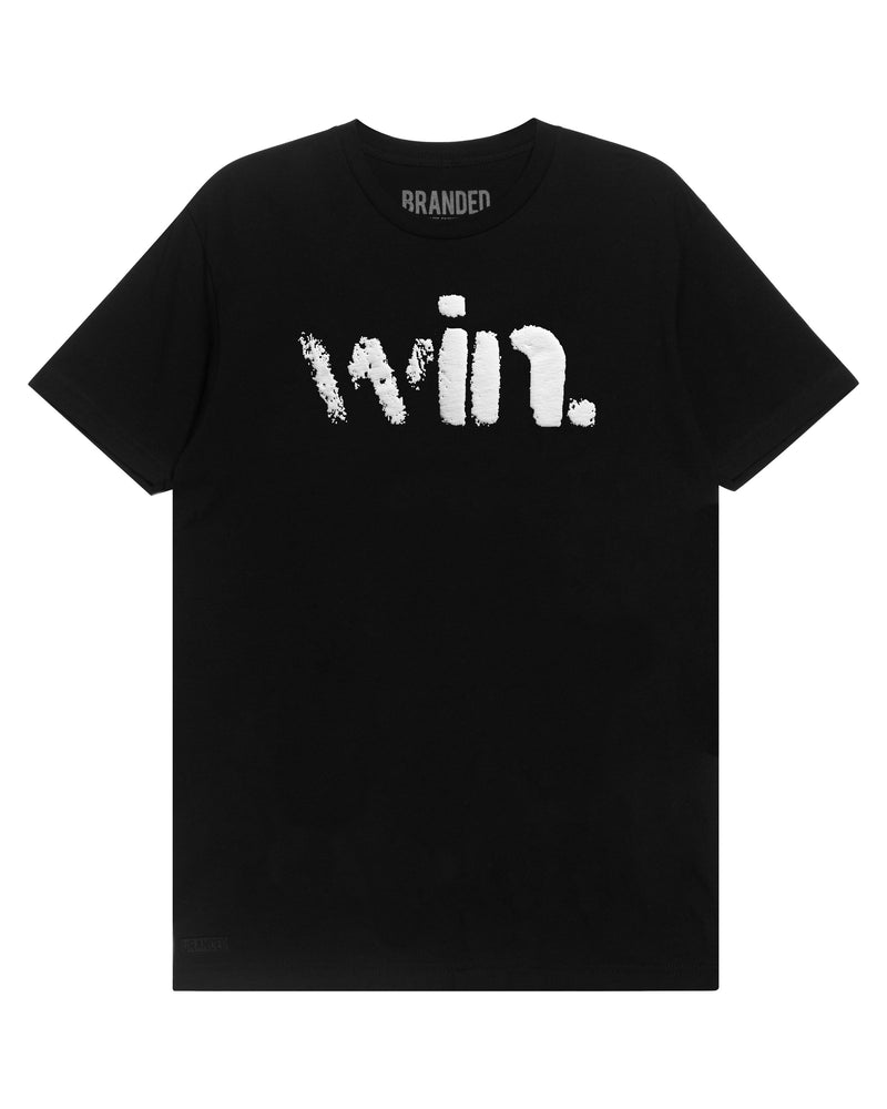 BLACK ONE WORD. T-SHIRT: WIN.